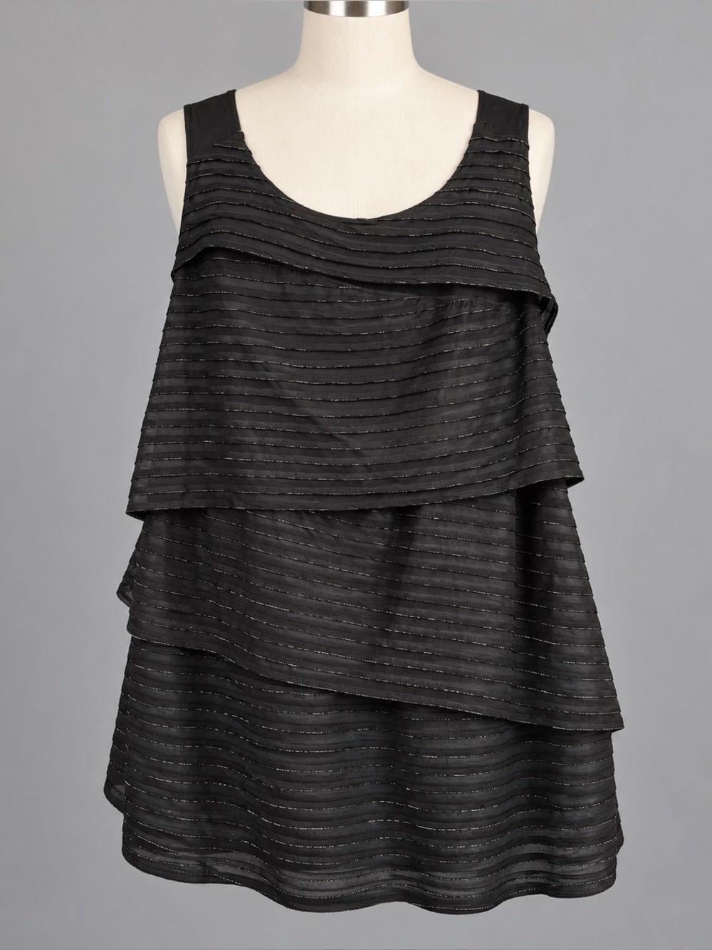 Avenue Black Metallic Layered Draped Tunic Top Women’s 18/20 1X Avant Garde